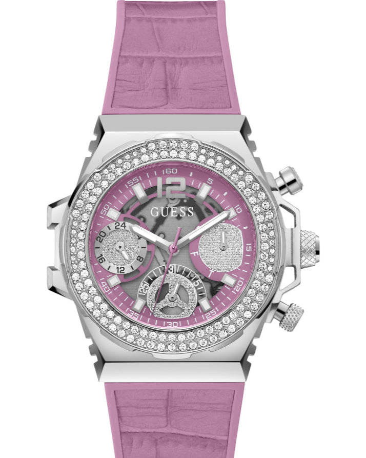 Guess Fusion Chronograph Pink Dial Pink Leather Strap Watch for Women - GW0553L1 Buy Now By Guess