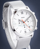 Fossil Neutra Chronograph White Dial Silver Mesh Bracelet Watch for Men - FS5382 Buy Now By Fossil