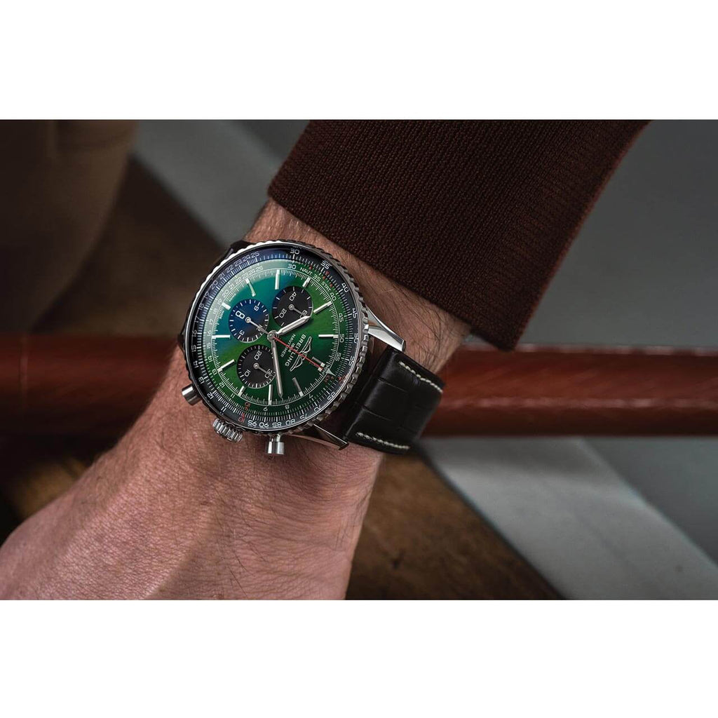 Breitling Navitimer B01 Chronograph 46 Green Dial Black Leather Strap Watch for Men - AB0137241L1P1 Buy Now By Breitling