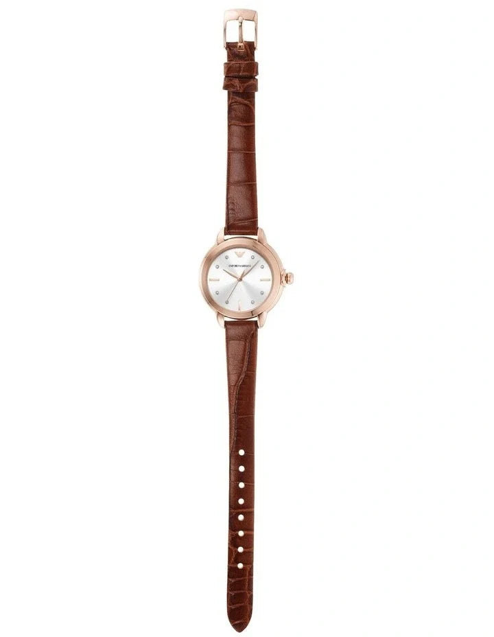 Emporio Armani Mia Quartz Silver Dial Brown Leather Strap Watch For Women - AR11525 Buy Now By Emporio Armani