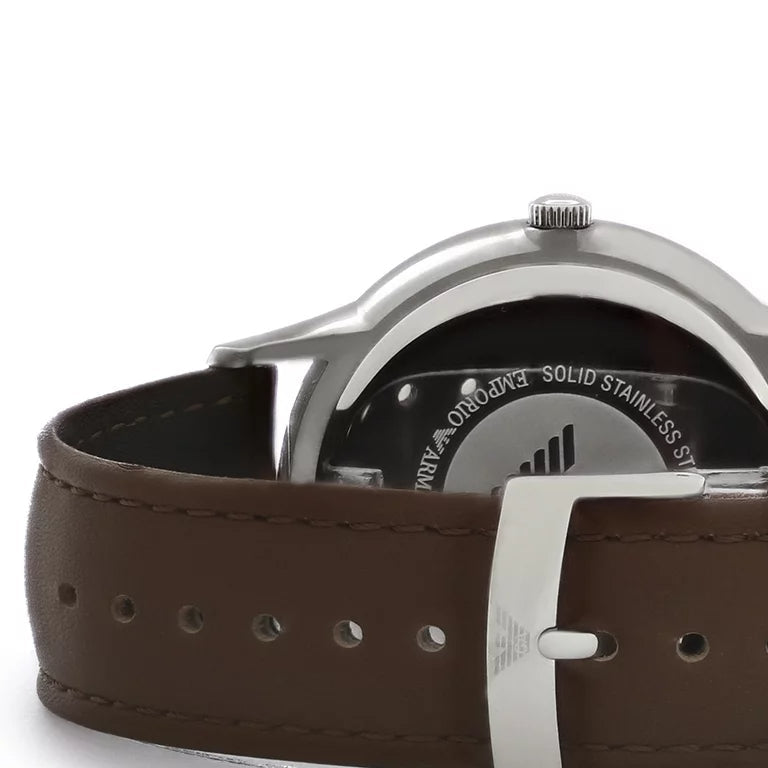 Emporio Armani Renato Quartz Silver Dial Brown Leather Strap Watch For Men - AR11185 Buy Now By Emporio Armani