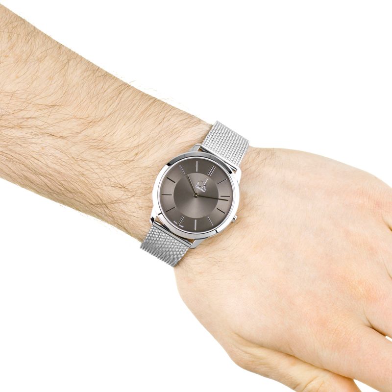 Calvin Klein Minimal Grey Dial Silver Mesh Bracelet Watch for Men - K3M21124 Buy Now By Calvin Klein