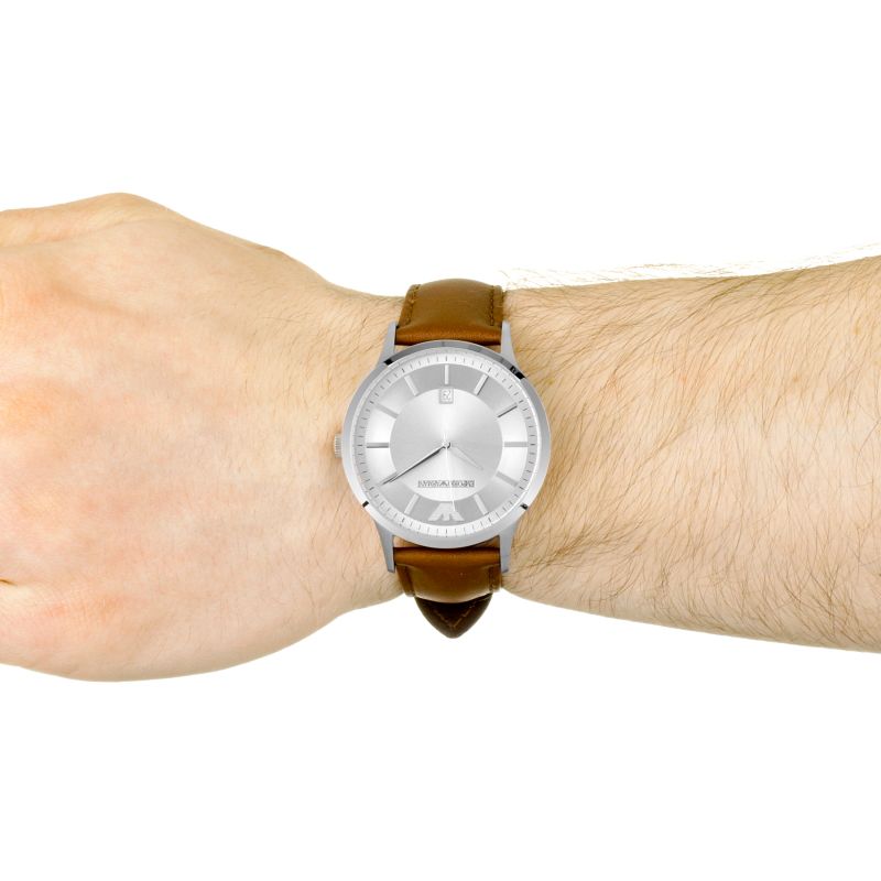 Emporio Armani Renato Silver Dial Brown Leather Strap Watch For Men - AR2463 Buy Now By Emporio Armani