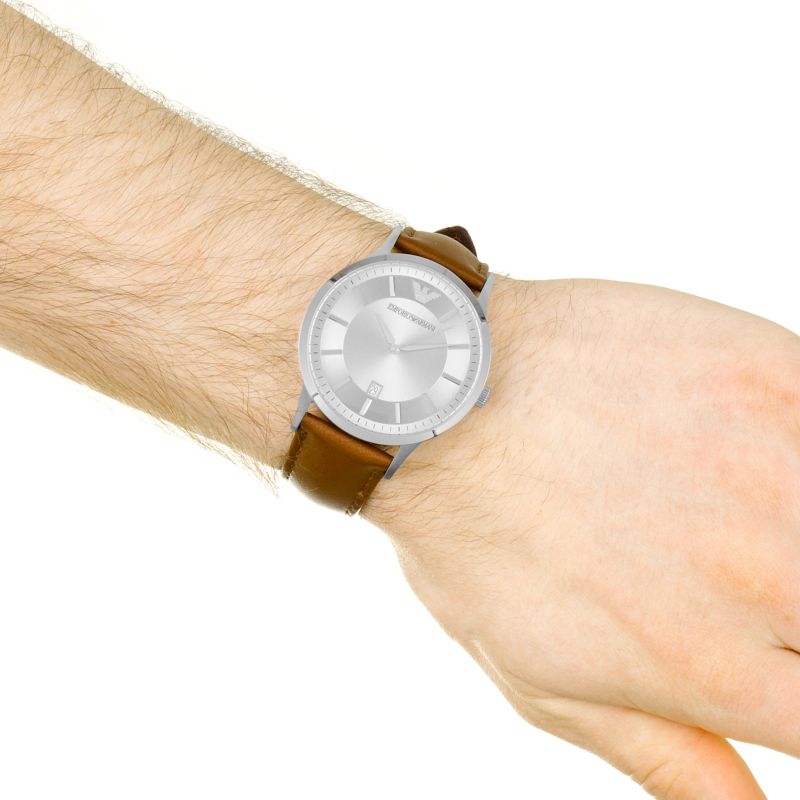 Emporio Armani Renato Silver Dial Brown Leather Strap Watch For Men - AR2463 Buy Now By Emporio Armani
