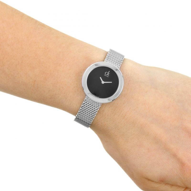 Calvin Klein Firm Black Dial Silver Mesh Bracelet Watch for Women - K3N23121 Buy Now By Calvin Klein