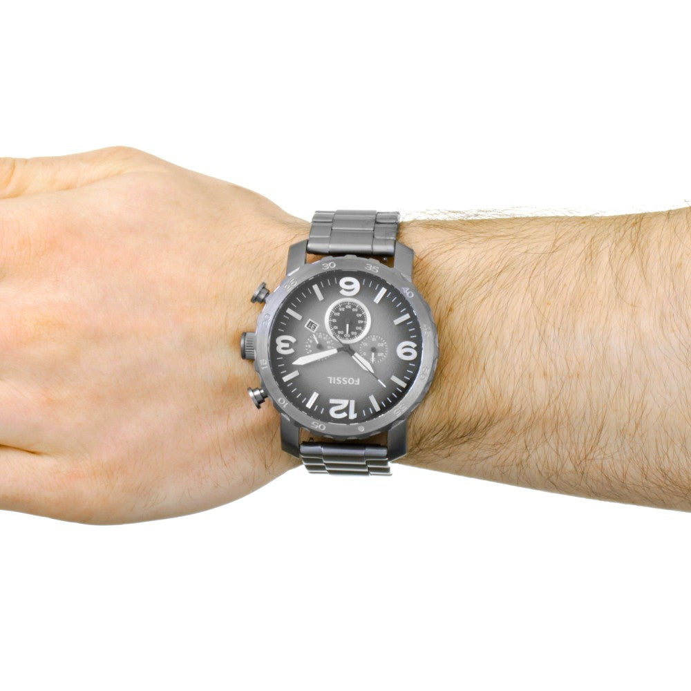 Fossil Nate Chronograph Gunmetal Dial Grey Steel Strap Watch for Men - JR1437 Buy Now By Fossil