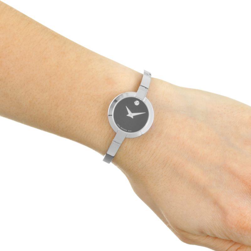 Movado Bela Black Dial Silver Steel Strap Watch For Women - 0606595 Buy Now By Movado