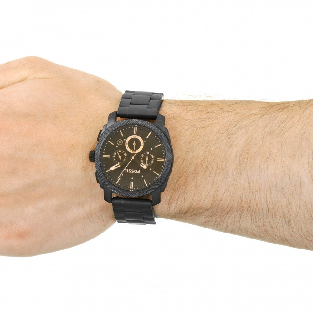 Fossil Machine Chronograph Black Dial Black Steel Strap Watch for Men - FS4682 Buy Now By Fossil