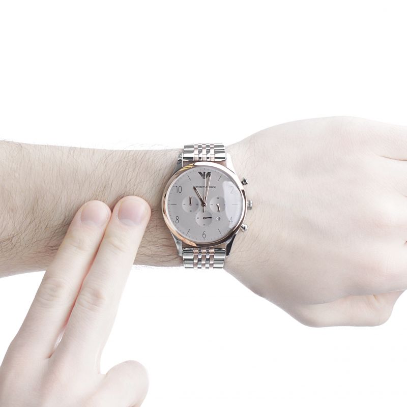 Emporio Armani Beta Chronograph Grey Dial Two Tone Steel Strap Watch For Men - AR1864 Buy Now By Emporio Armani