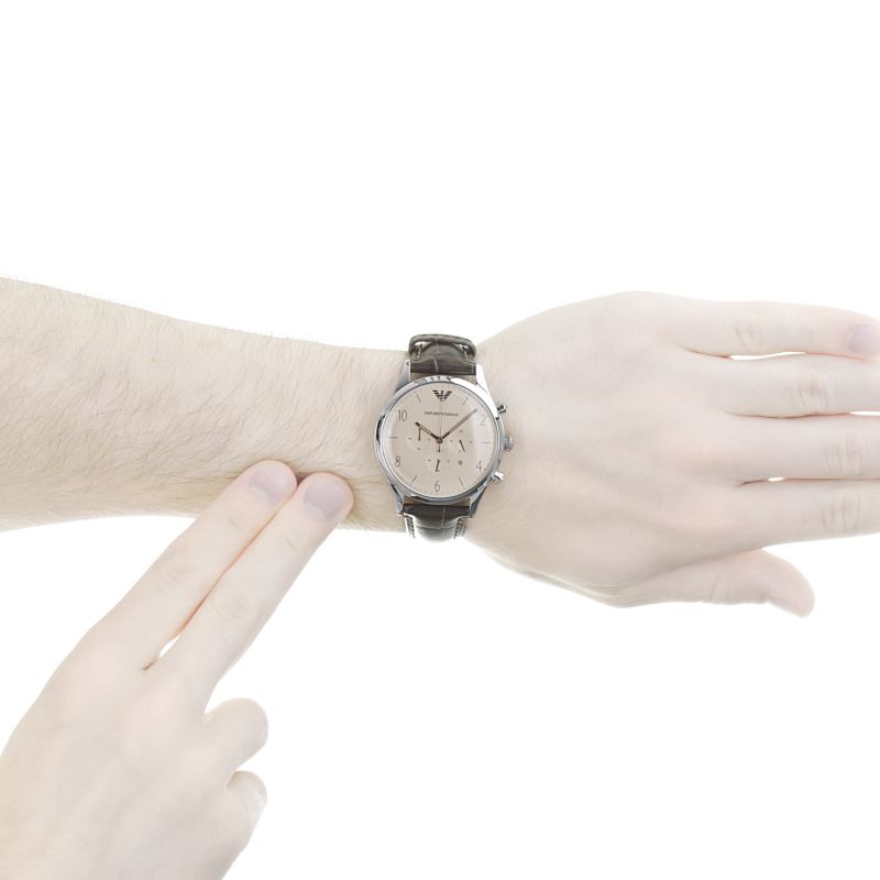 Emporio Armani Classic Chronograph Cream Dial Brown Leather Strap Watch For Men - AR1878 Buy Now By Emporio Armani
