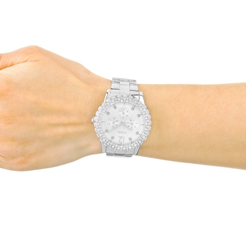 Guess Dazzler Diamonds Silver Dial Silver Steel Strap Watch for Women - W0335L1 Buy Now By Guess