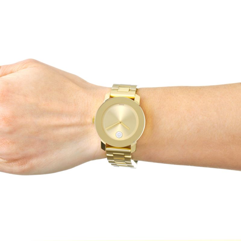 Movado Bold Gold Dial Yellow Gold Steel Strap Watch for Women - 3600104 Buy Now By Movado