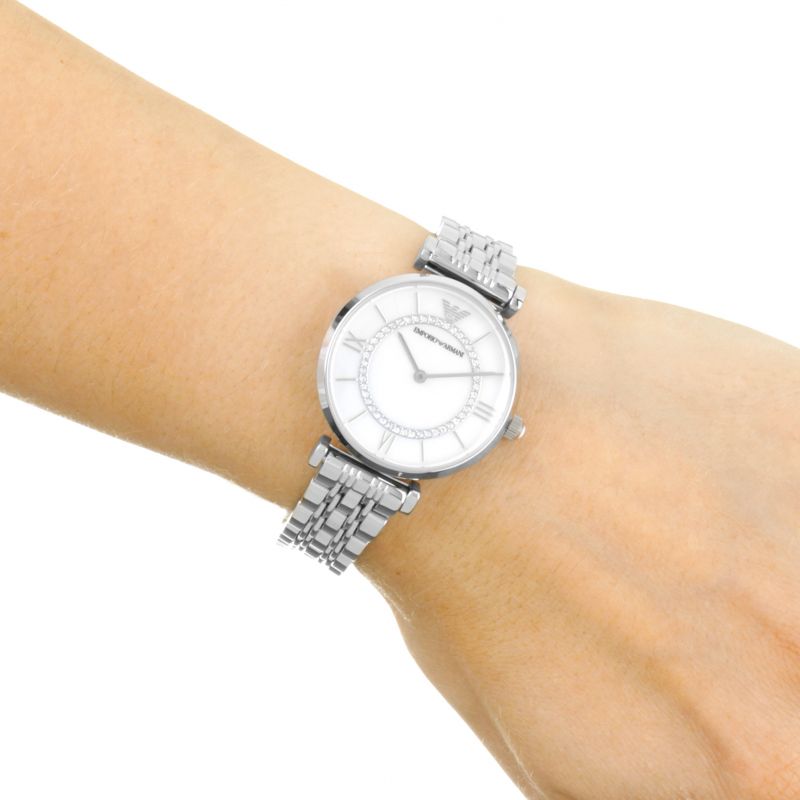 Emporio Armani Gianni T-Bar Mother of Pearl Dial Silver Stainless Steel Watch For Women - AR1908 Buy Now By Emporio Armani