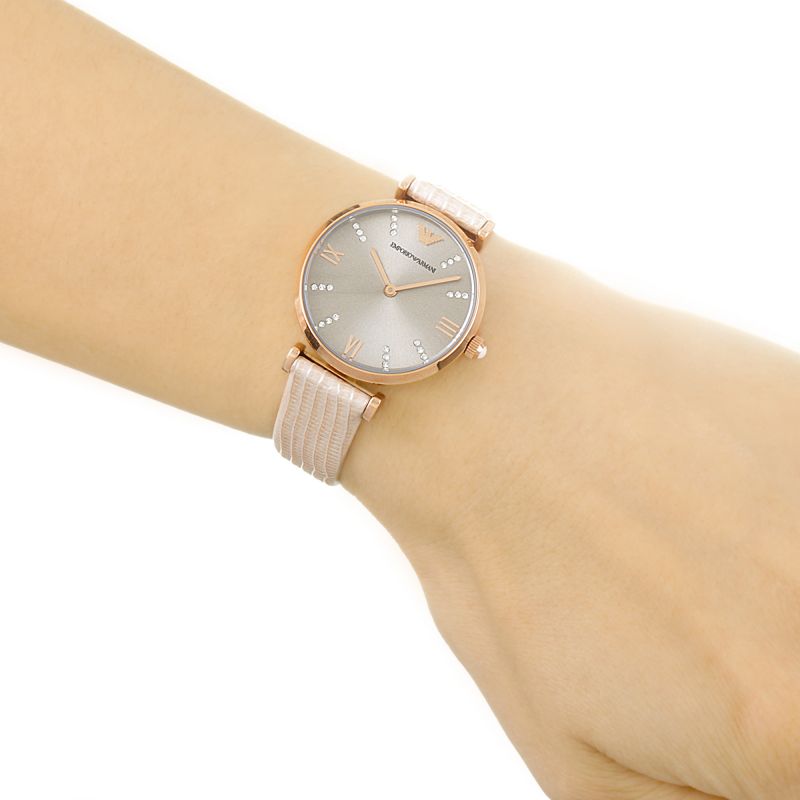 Emporio Armani Gianni T Bar Gunmetal Dial Beige Leather Strap Watch For Women - AR1681 Buy Now By Emporio Armani