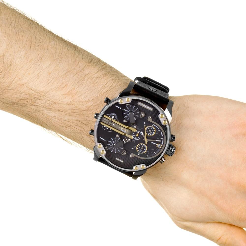 Diesel Mr Daddy 2.0 Chronograph Black Dial Black Leather Strap Watch For Men - DZ7348 Buy Now By Diesel