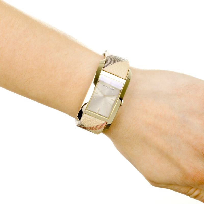 Burberry Pioneer Champagne Dial Haymarket Beige Leather Strap Watch for Women - BU9407 Buy Now By Burberry
