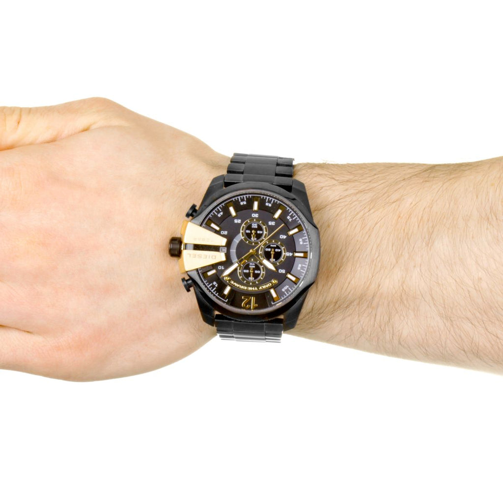 Diesel Mega Chief Chronograph Black Dial Black Steel Strap Watch For Men - DZ4338 Buy Now By Diesel