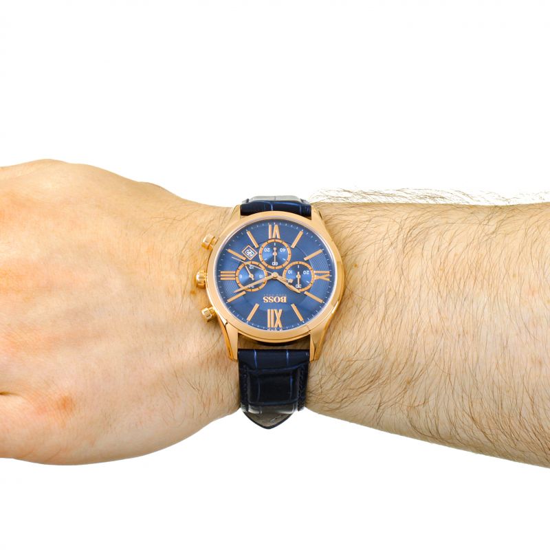 Hugo Boss Ambassador Chronograph Blue Dial Blue Leather Strap Watch For Men - HB1513320 Buy Now By Hugo Boss