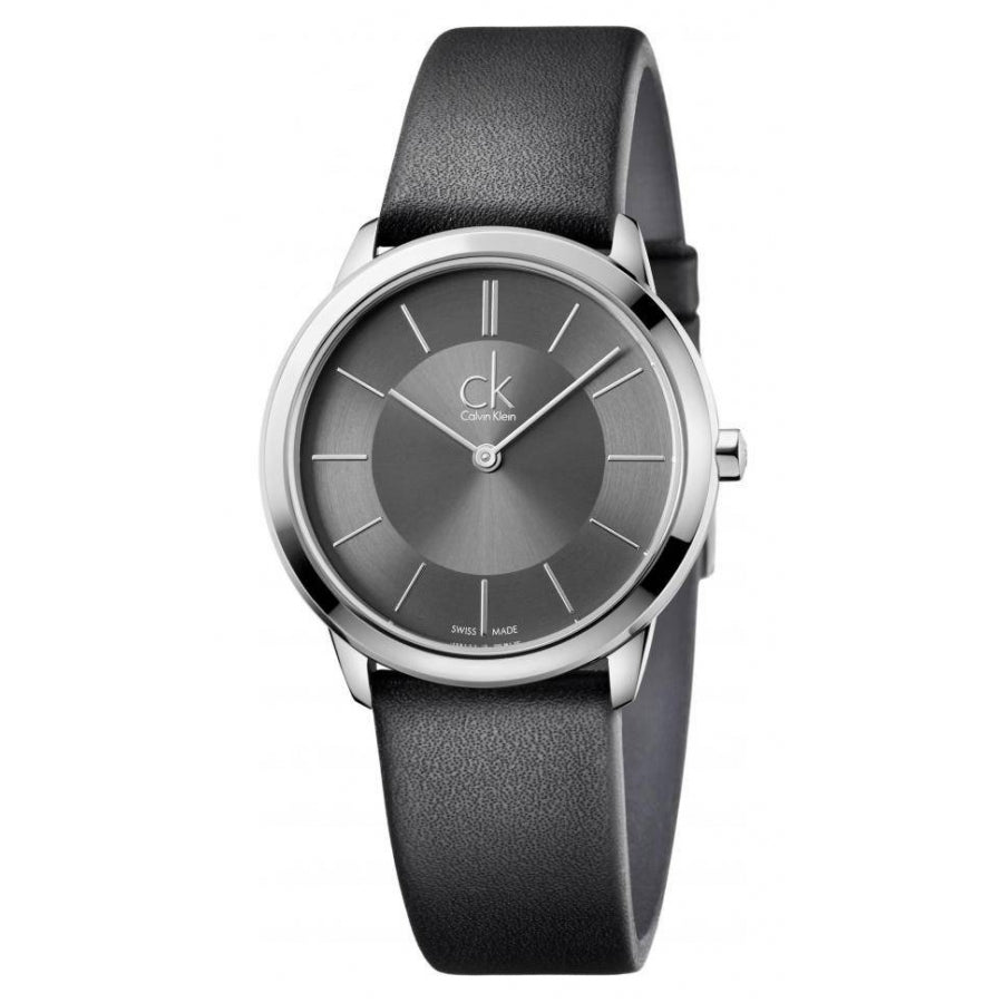 Calvin Klein Minimal Grey Dial Black Leather Strap Watch for Men - K3M221C4 Buy Now By Calvin Klein