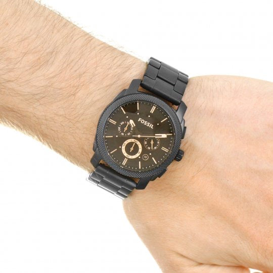 Fossil Machine Chronograph Black Dial Black Steel Strap Watch for Men - FS4682 Buy Now By Fossil