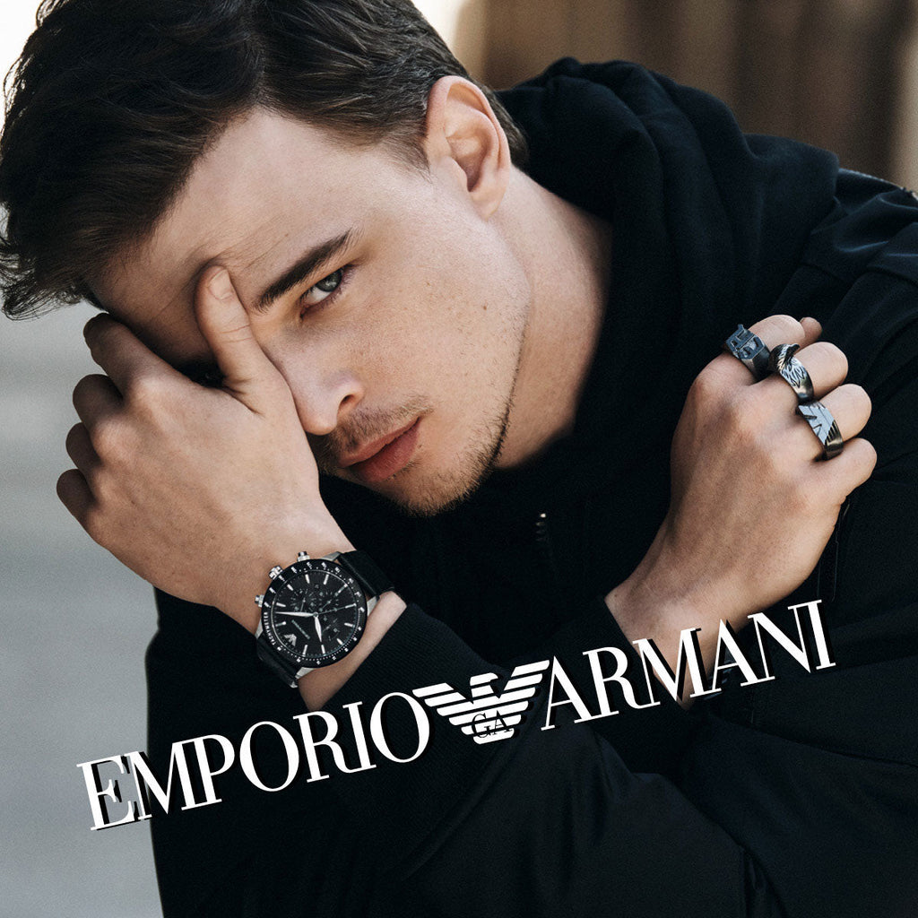 Emporio Armani Mario Chronograph Black Dial Black Leather Strap Watch For Men - AR11243 Buy Now By Emporio Armani