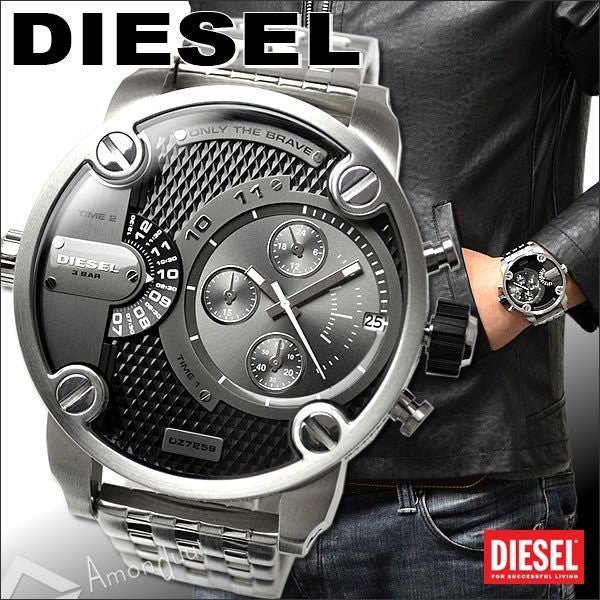 Diesel Little Daddy Chronograph Black Dial Silver Steel Strap Watch For Men - DZ7259 Buy Now By Diesel