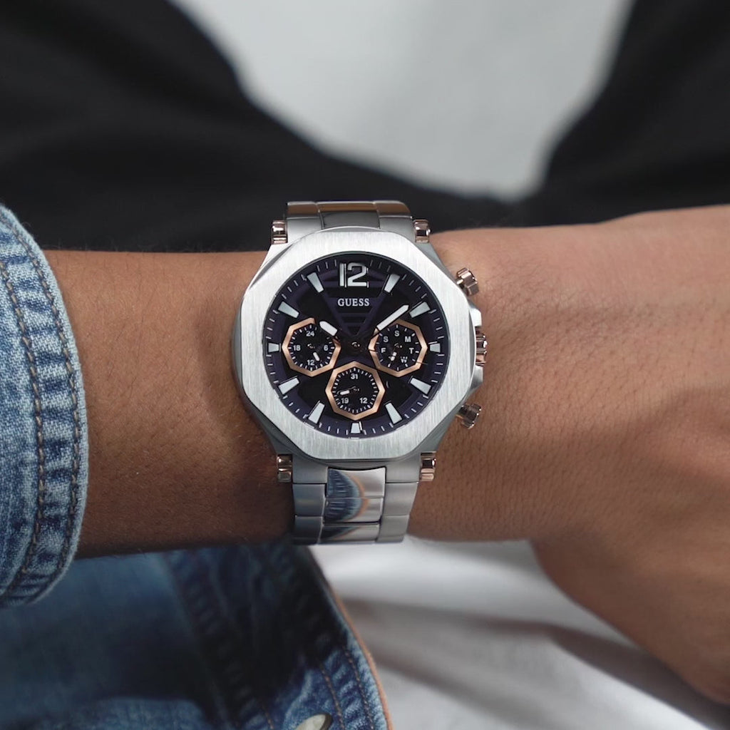 Guess Edge Chronograph Black Dial Silver Steel Strap Watch For Men - GW0539G1 Buy Now By Guess