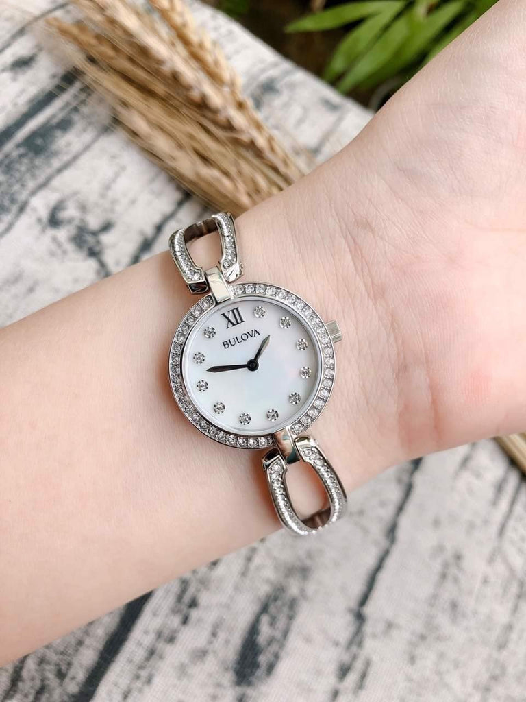 Bulova Crystal Collection Mother of Pearl Dial Silver Steel Strap Watch for Women - 96L223 Buy Now By Bulova