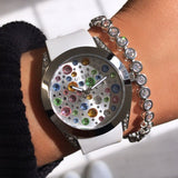 Guess Wanderlust Crystals Silver Dial White Rubber Strap Watch for Women - W1059L1 Buy Now By Guess