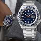 Seiko 5 Sports Petrol Blue Checker Flag Special Edition Blue Dial Silver Steel Strap Watch For Men - SRPK65K1 Buy Now By Seiko