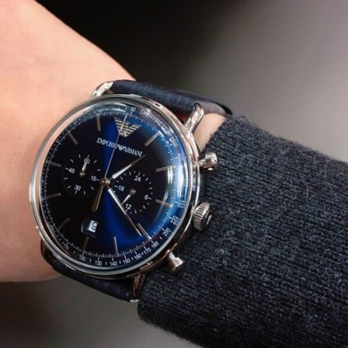 Emporio Armani Aviator Blue Dial Blue Leather Strap Watch For Men - AR11105 Buy Now By Emporio Armani