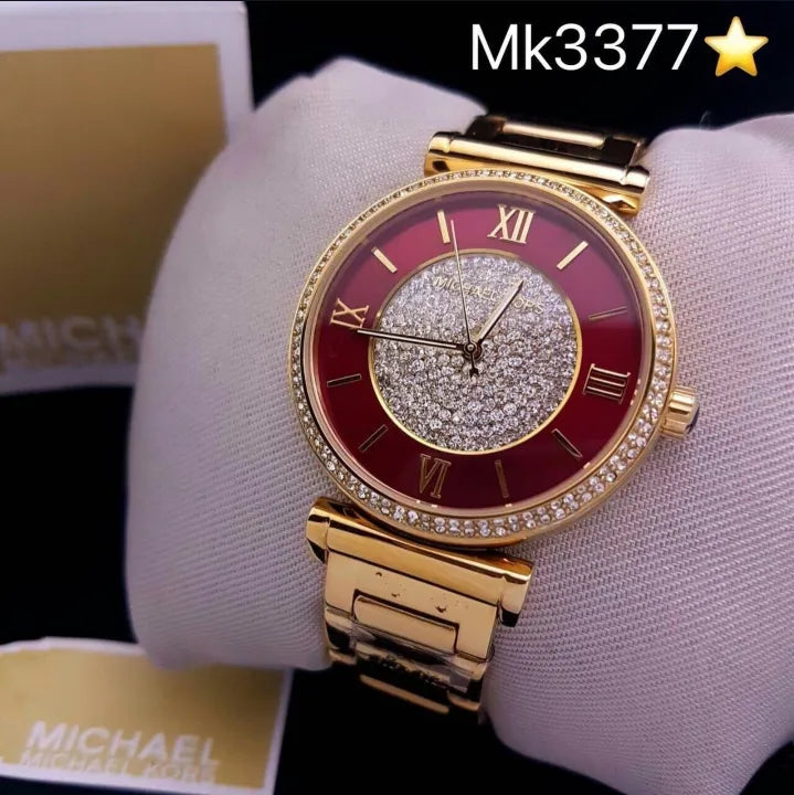 Michael Kors Caitlin Red Dial Rose Gold Stainless Steel Strap Watch for Women - MK3377 Buy Now By Michael Kors