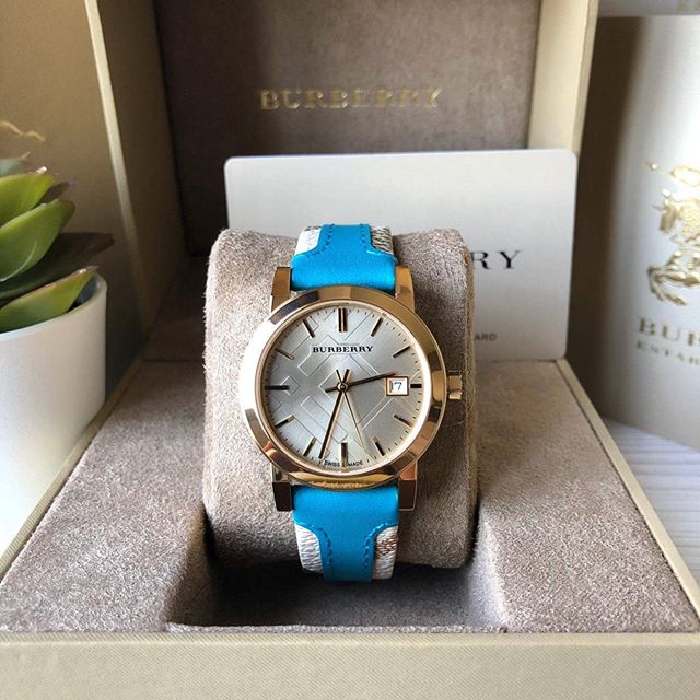 Burberry The City Gold Dial Blue Leather Strap Watch for Women - BU9018 Buy Now By Burberry