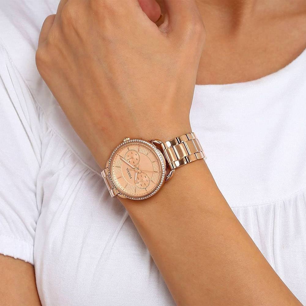 Fossil Tailor Rose Gold Dial Rose Gold Steel Strap Watch for Women - ES4264 Buy Now By Fossil
