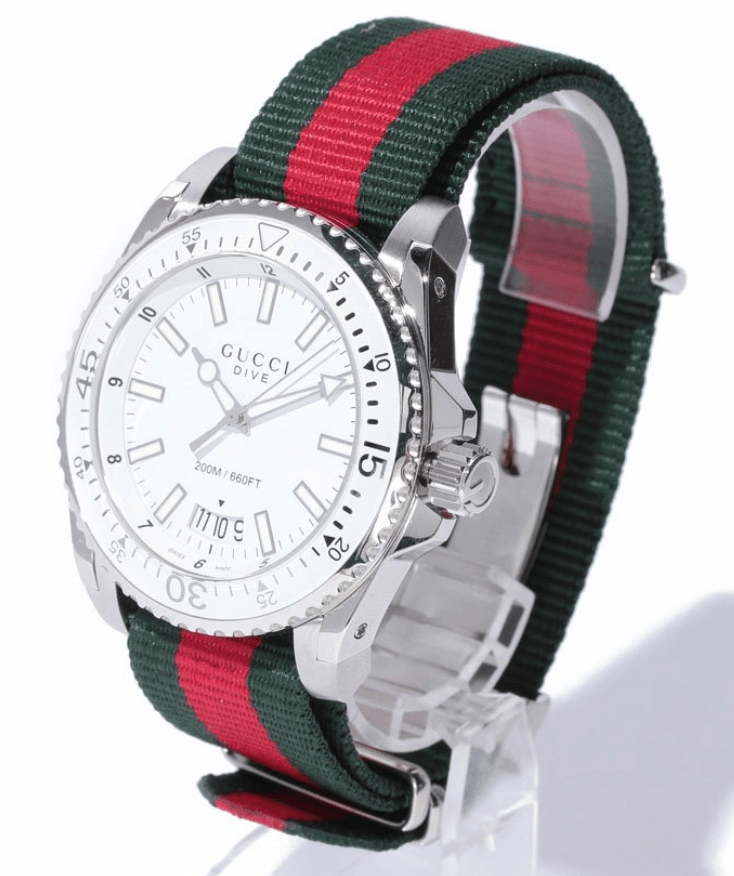 Gucci Dive White Dial Red & Green Nylon Strap Watch For Men - YA136207 Buy Now By Gucci