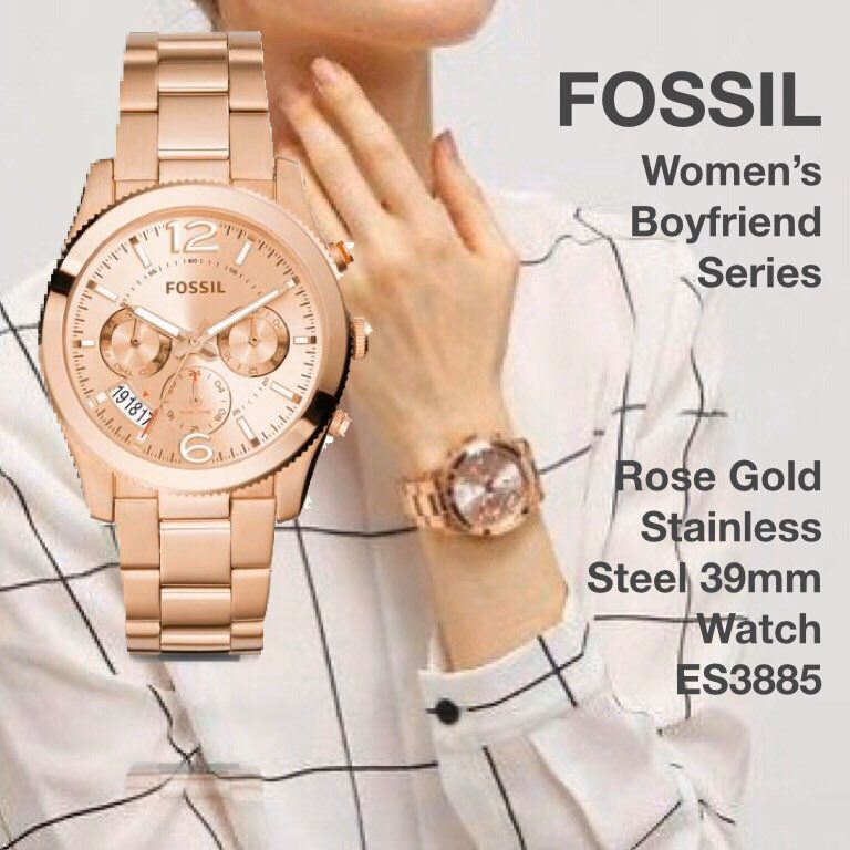Fossil Boyfriend Multifunction Rose Gold Dial Rose Gold Steel Strap Watch for Women - ES3885 Buy Now By Fossil