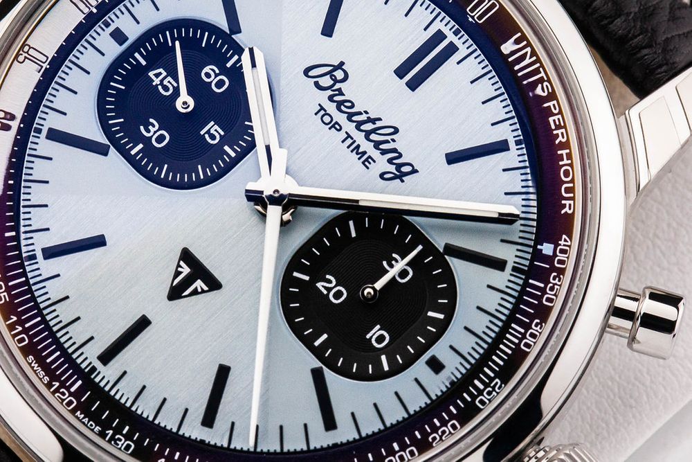 Breitling Top Time B01 Triumph Blue Dial Black Leather Strap Watch for Men - AB01764A1C1X1 Buy Now By Breitling