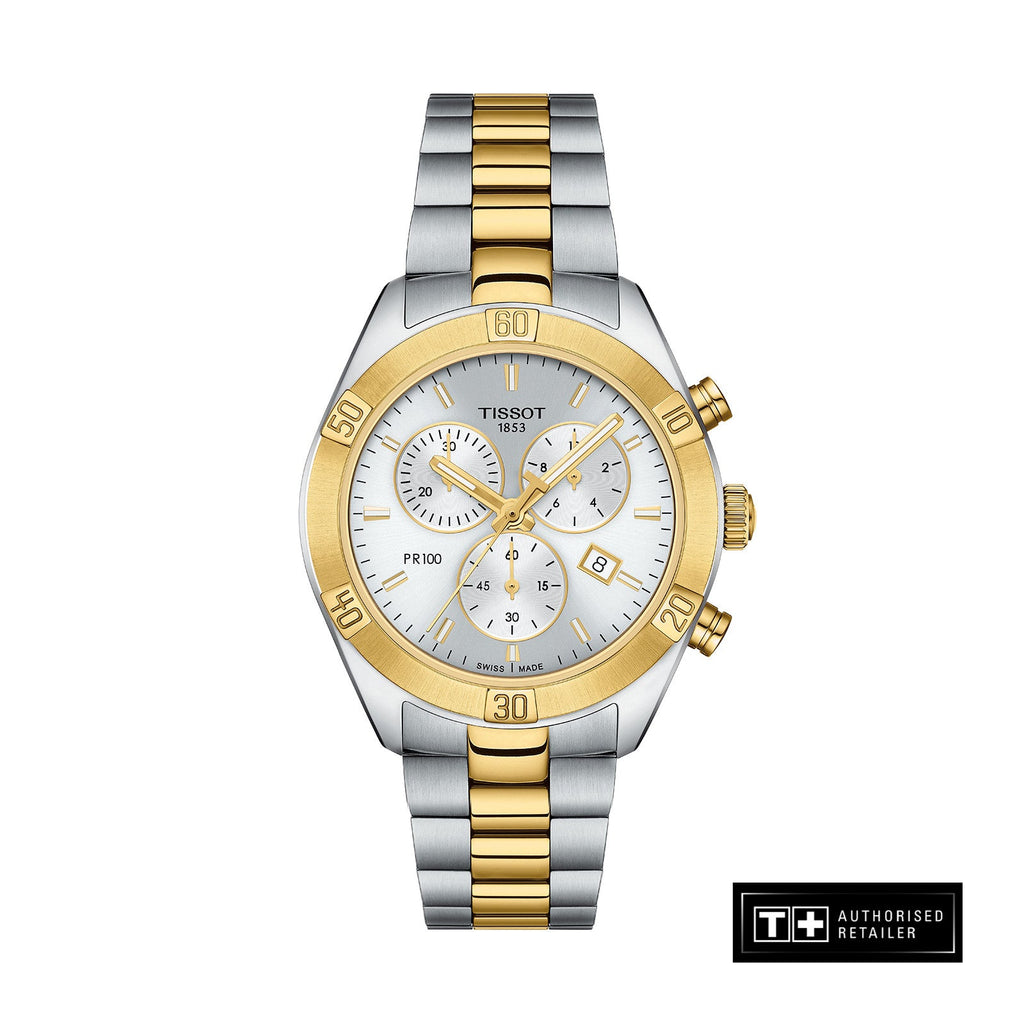 Tissot PR 100 Sport Chic Chronograph Silver Dial Two Tone Steel Strap Watch For Women - T101.917.22.031.00 Buy Now By Tissot