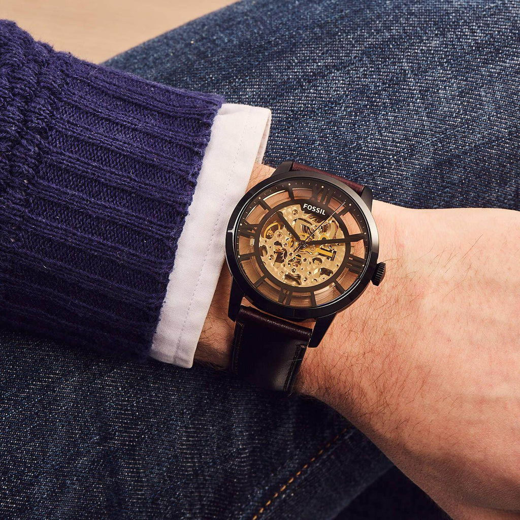 Fossil Townsman Automatic Skeleton Brown Dial Brown Leather Strap Watch for Men - ME3098 Buy Now By Fossil