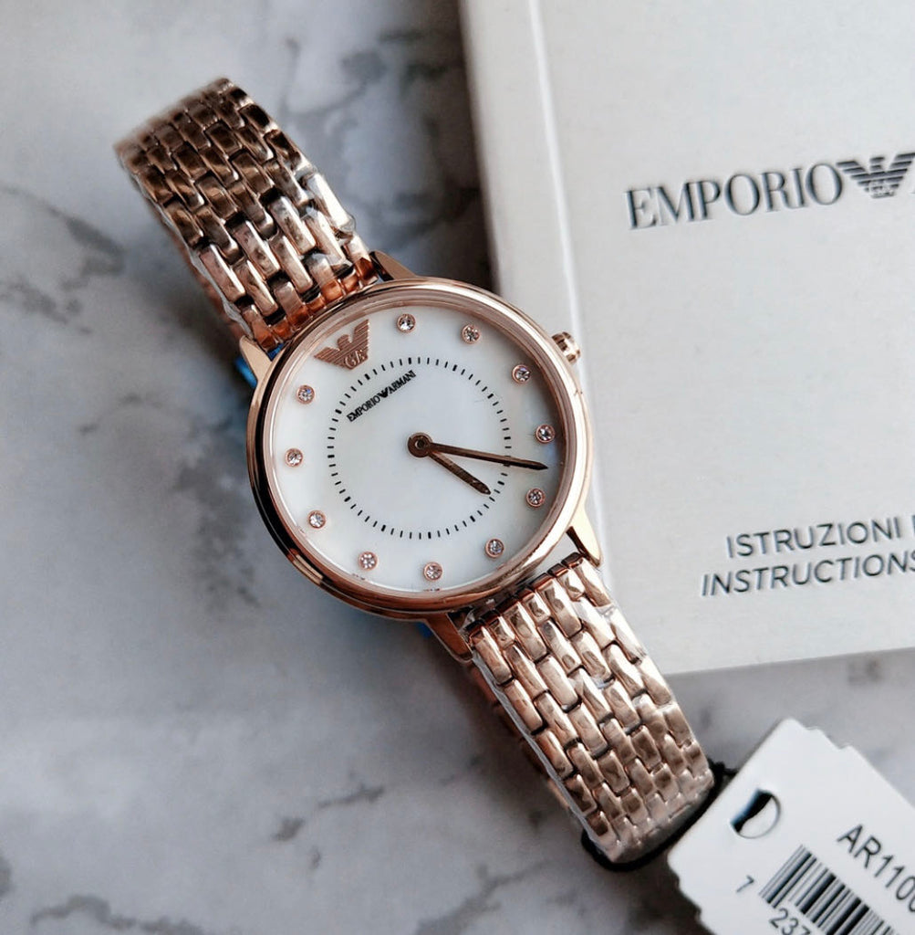 Emporio Armani Kappa Analog Mother of Pearl Dial Rose Gold Steel Strap Watch For Women - AR11006 Buy Now By Emporio Armani