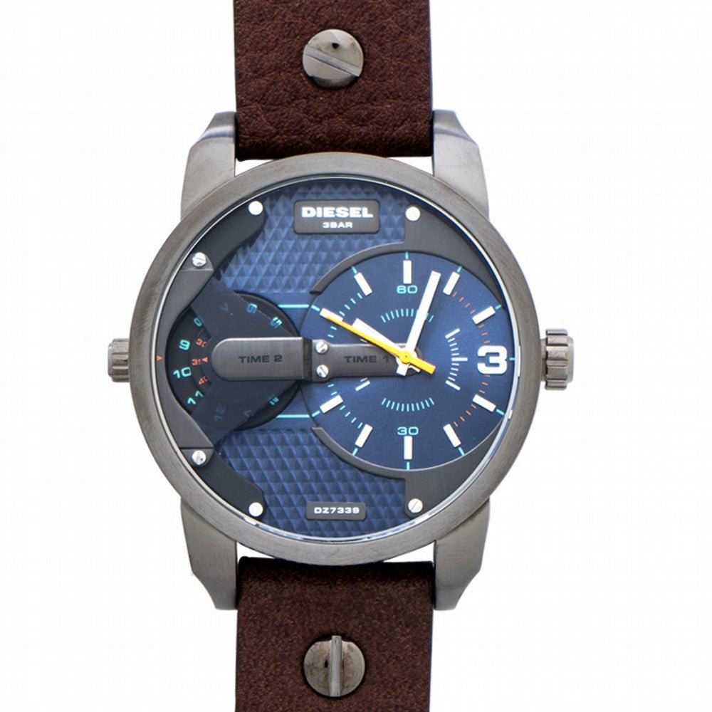 Diesel Mini Daddy Analog Blue Dial Brown Leather Strap Watch For Men - DZ7339 Buy Now By Diesel