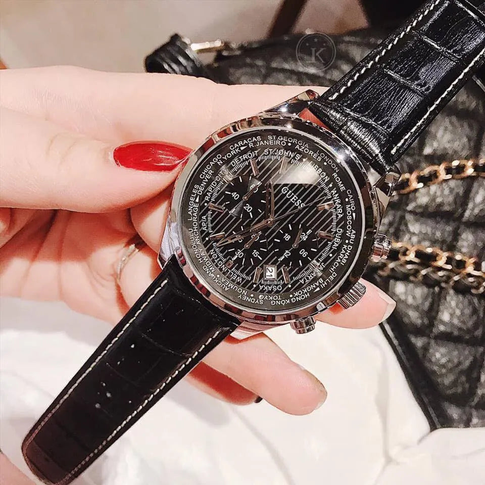 Guess Persuit Multifunction Black Dial Black Leather Strap Watch for Men - W0500G2 Buy Now By Guess