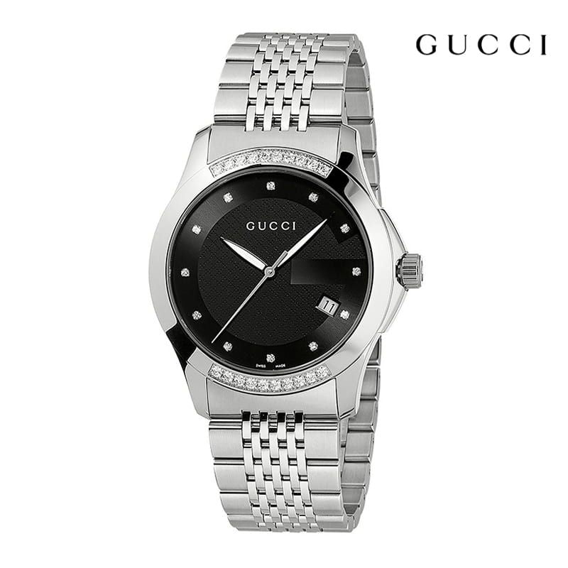 Gucci G Timeless Diamonds Black Dial Silver Steel Strap Watch For Women - YA126408 Buy Now By Gucci