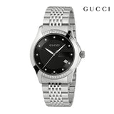 Gucci G Timeless Diamonds Black Dial Silver Steel Strap Watch For Women - YA126408 Buy Now By Gucci