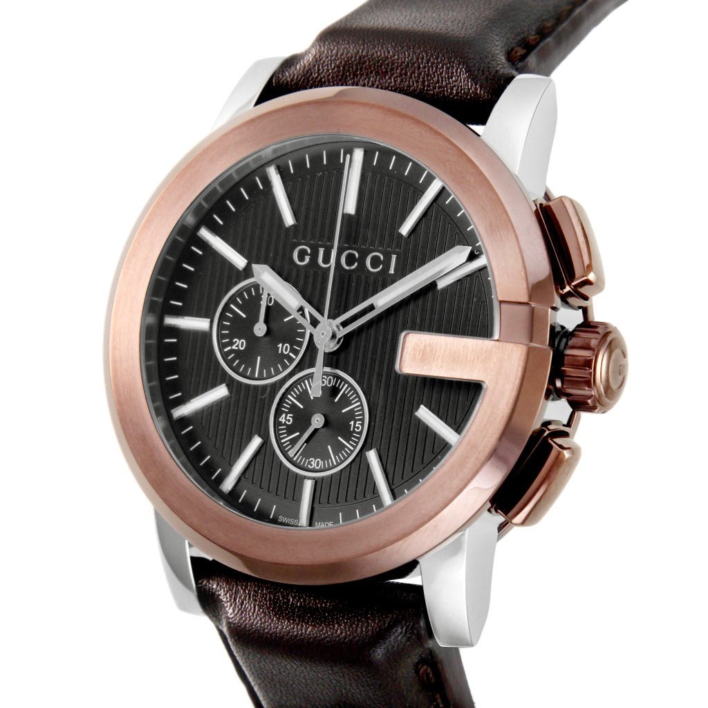 Gucci G Chrono Black Dial Brown Leather Strap Watch For Men - YA101202 Buy Now By Gucci
