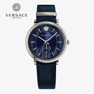 Versace Menifesto Quartz Blue Dial Blue Leather Strap Watch For Men - VBQ01017 Buy Now By Versace