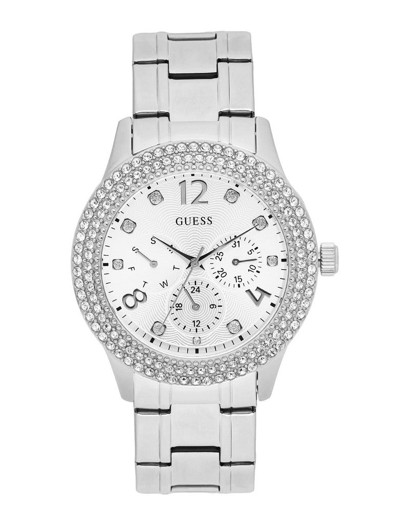 Guess Bedazzle Diamonds Silver Dial Silver Steel Strap Watch For Women - W1097L1 Buy Now By Guess