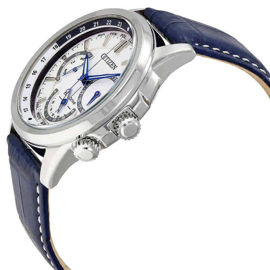 Citizen Eco Drive Calendrier White Dial Blue Leather Strap Watch For Men - BU2020-11A Buy Now By Citizen