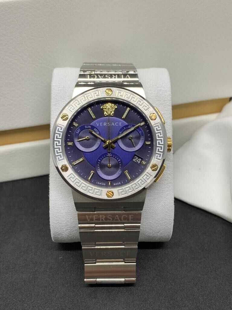 Versace Greca Quartz Blue Dial Silver Steel Strap Watch For Men - VEZ900221 Buy Now By Versace