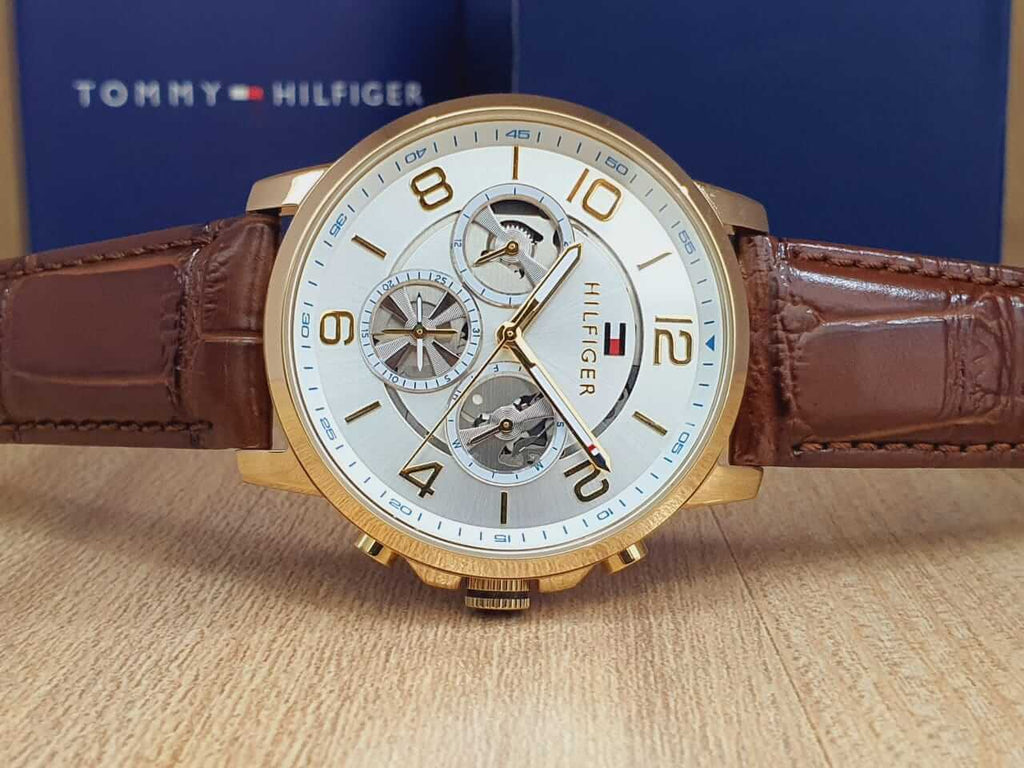 Tommy Hilfiger Keagan Quartz Silver Dial Brown Leather Strap Watch for Men - 1791291 Buy Now By Tommy Hilfiger